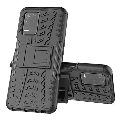 Coque Contour Silicone et Plastique Housse Etui Mat avec Support JX1 pour Realme 8 5G Noir