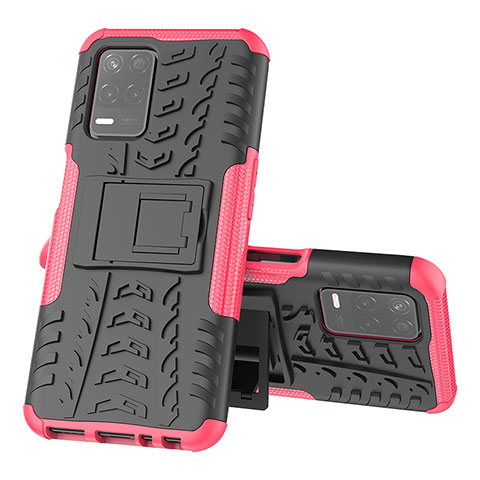 Coque Contour Silicone et Plastique Housse Etui Mat avec Support JX1 pour Realme 8 5G Rose Rouge