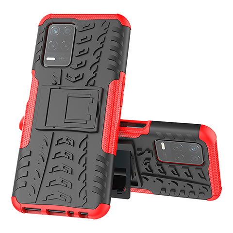 Coque Contour Silicone et Plastique Housse Etui Mat avec Support JX1 pour Realme 8 5G Rouge