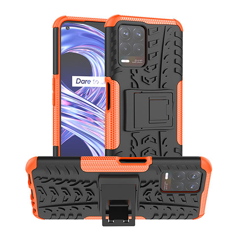 Coque Contour Silicone et Plastique Housse Etui Mat avec Support JX1 pour Realme 8i Orange