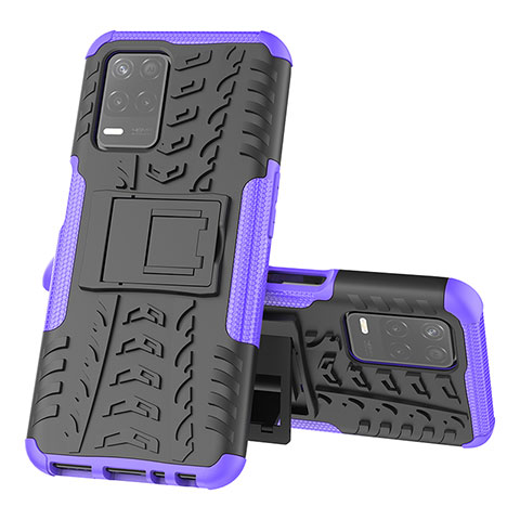 Coque Contour Silicone et Plastique Housse Etui Mat avec Support JX1 pour Realme 8s 5G Violet