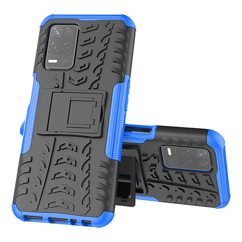 Coque Contour Silicone et Plastique Housse Etui Mat avec Support JX1 pour Realme 9 5G India Bleu