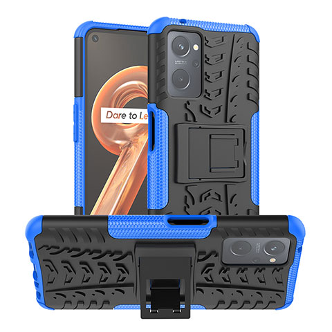 Coque Contour Silicone et Plastique Housse Etui Mat avec Support JX1 pour Realme 9i 4G Bleu