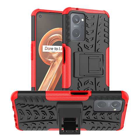 Coque Contour Silicone et Plastique Housse Etui Mat avec Support JX1 pour Realme 9i 4G Rouge