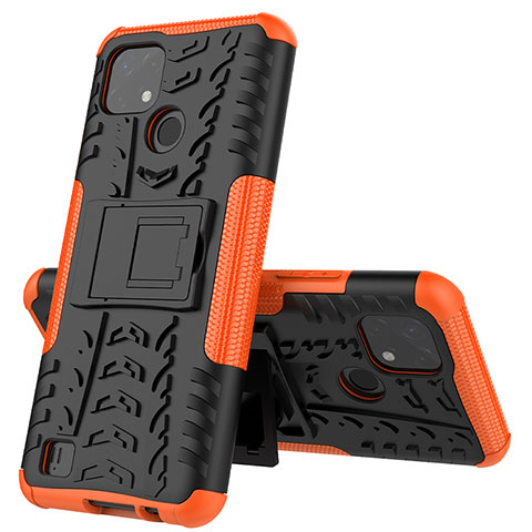 Coque Contour Silicone et Plastique Housse Etui Mat avec Support JX1 pour Realme C20 Orange