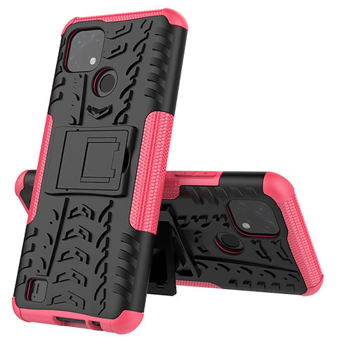 Coque Contour Silicone et Plastique Housse Etui Mat avec Support JX1 pour Realme C20A Rose Rouge