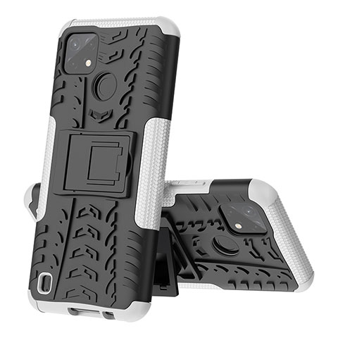 Coque Contour Silicone et Plastique Housse Etui Mat avec Support JX1 pour Realme C21Y Argent