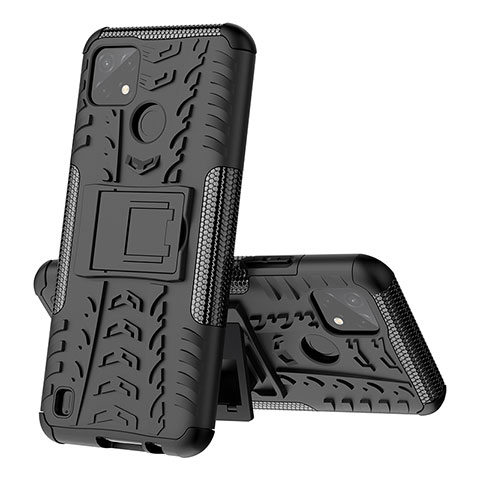 Coque Contour Silicone et Plastique Housse Etui Mat avec Support JX1 pour Realme C21Y Noir