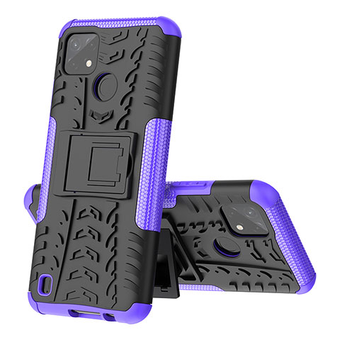 Coque Contour Silicone et Plastique Housse Etui Mat avec Support JX1 pour Realme C21Y Violet