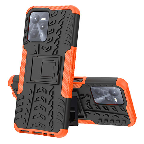 Coque Contour Silicone et Plastique Housse Etui Mat avec Support JX1 pour Realme C35 Orange