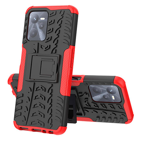 Coque Contour Silicone et Plastique Housse Etui Mat avec Support JX1 pour Realme C35 Rouge