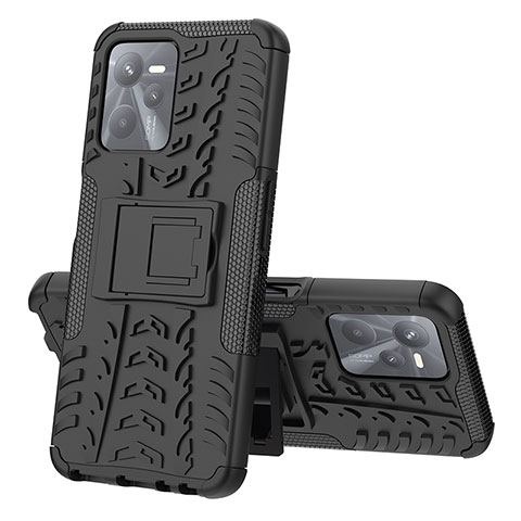 Coque Contour Silicone et Plastique Housse Etui Mat avec Support JX1 pour Realme Narzo 50A Prime Noir