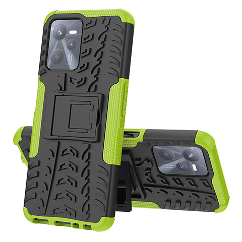 Coque Contour Silicone et Plastique Housse Etui Mat avec Support JX1 pour Realme Narzo 50A Prime Vert