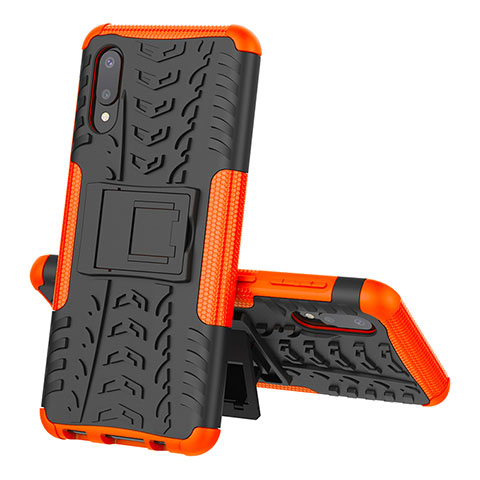 Coque Contour Silicone et Plastique Housse Etui Mat avec Support JX1 pour Samsung Galaxy A02 Orange