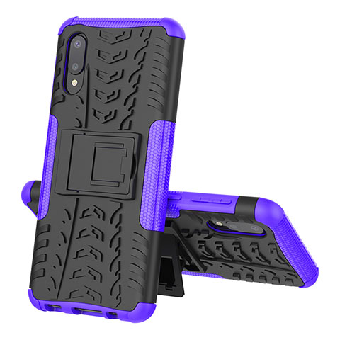 Coque Contour Silicone et Plastique Housse Etui Mat avec Support JX1 pour Samsung Galaxy A02 Violet