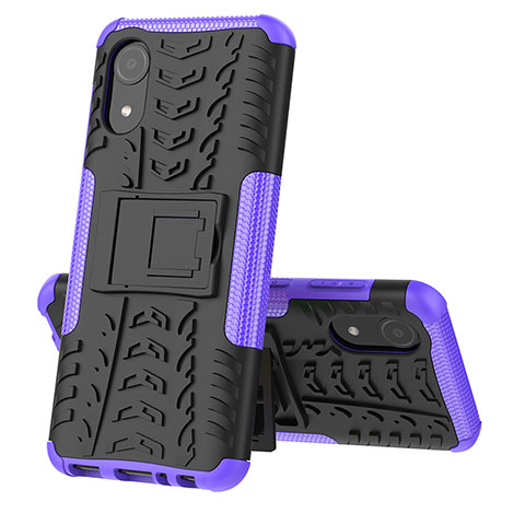 Coque Contour Silicone et Plastique Housse Etui Mat avec Support JX1 pour Samsung Galaxy A03 Core Violet