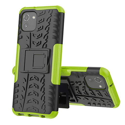 Coque Contour Silicone et Plastique Housse Etui Mat avec Support JX1 pour Samsung Galaxy A03 Vert