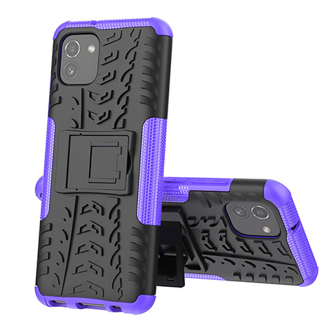 Coque Contour Silicone et Plastique Housse Etui Mat avec Support JX1 pour Samsung Galaxy A03 Violet