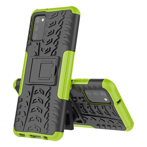 Coque Contour Silicone et Plastique Housse Etui Mat avec Support JX1 pour Samsung Galaxy A03s Vert