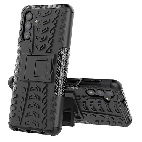 Coque Contour Silicone et Plastique Housse Etui Mat avec Support JX1 pour Samsung Galaxy A04s Noir