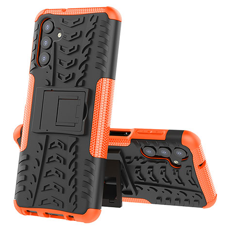 Coque Contour Silicone et Plastique Housse Etui Mat avec Support JX1 pour Samsung Galaxy A04s Orange