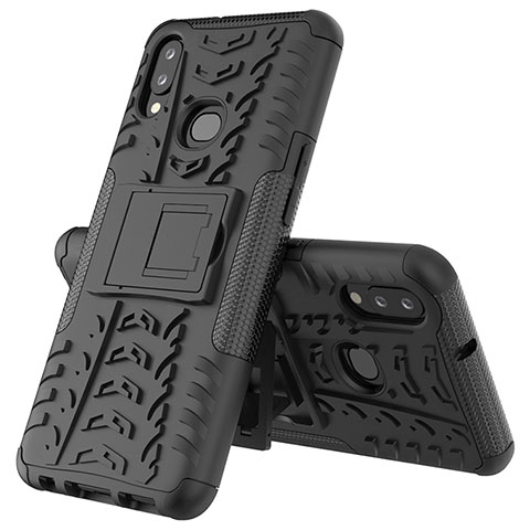 Coque Contour Silicone et Plastique Housse Etui Mat avec Support JX1 pour Samsung Galaxy A10s Noir