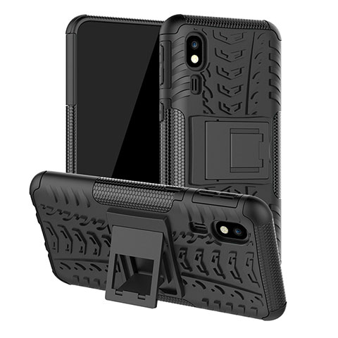 Coque Contour Silicone et Plastique Housse Etui Mat avec Support JX1 pour Samsung Galaxy A2 Core A260F A260G Noir