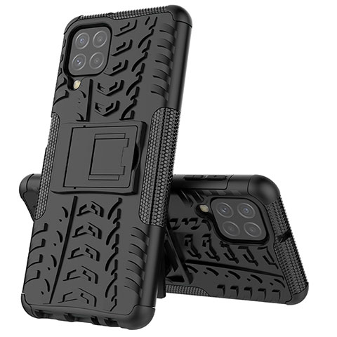 Coque Contour Silicone et Plastique Housse Etui Mat avec Support JX1 pour Samsung Galaxy A22 4G Noir