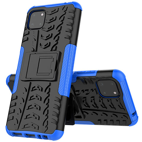 Coque Contour Silicone et Plastique Housse Etui Mat avec Support JX1 pour Samsung Galaxy A22 5G Bleu