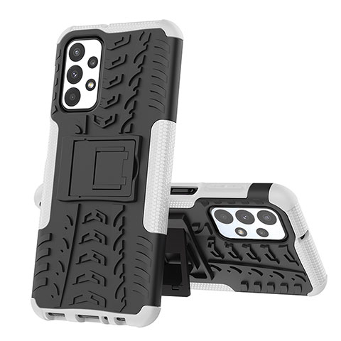 Coque Contour Silicone et Plastique Housse Etui Mat avec Support JX1 pour Samsung Galaxy A23 5G Argent