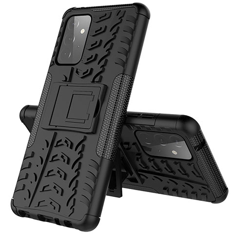 Coque Contour Silicone et Plastique Housse Etui Mat avec Support JX1 pour Samsung Galaxy A72 4G Noir