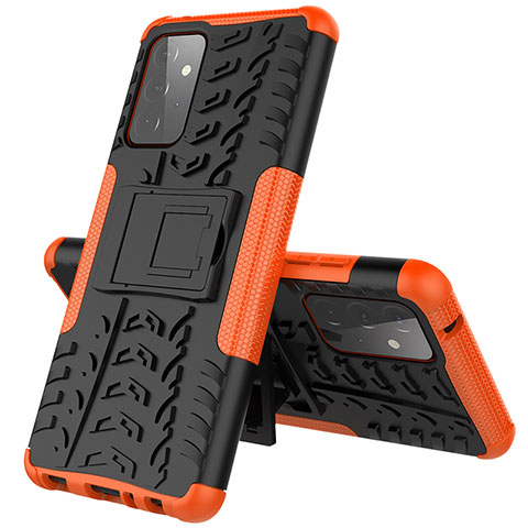 Coque Contour Silicone et Plastique Housse Etui Mat avec Support JX1 pour Samsung Galaxy A72 5G Orange