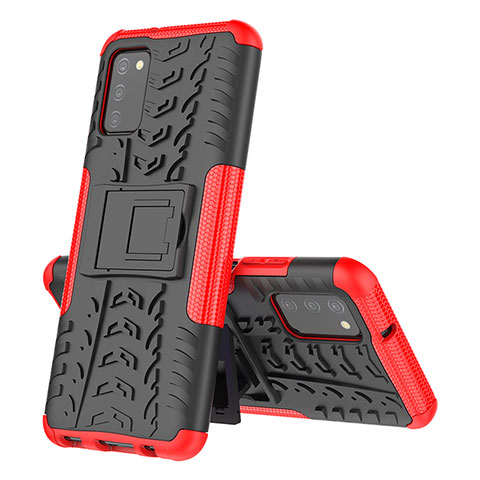 Coque Contour Silicone et Plastique Housse Etui Mat avec Support JX1 pour Samsung Galaxy F02S SM-E025F Rouge