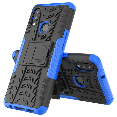 Coque Contour Silicone et Plastique Housse Etui Mat avec Support JX1 pour Samsung Galaxy M01s Bleu