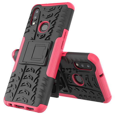 Coque Contour Silicone et Plastique Housse Etui Mat avec Support JX1 pour Samsung Galaxy M01s Rose Rouge