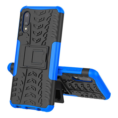 Coque Contour Silicone et Plastique Housse Etui Mat avec Support JX1 pour Samsung Galaxy M02 Bleu