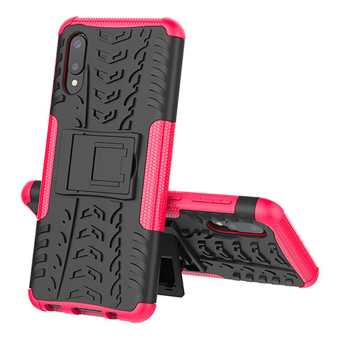 Coque Contour Silicone et Plastique Housse Etui Mat avec Support JX1 pour Samsung Galaxy M02 Rose Rouge