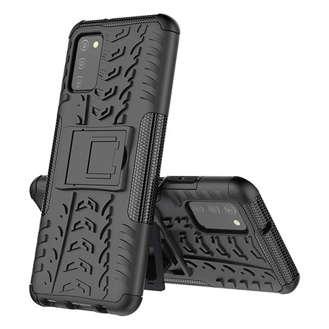 Coque Contour Silicone et Plastique Housse Etui Mat avec Support JX1 pour Samsung Galaxy M02s Noir