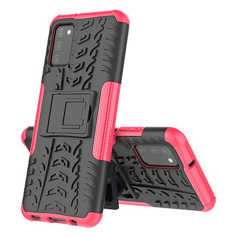 Coque Contour Silicone et Plastique Housse Etui Mat avec Support JX1 pour Samsung Galaxy M02s Rose Rouge