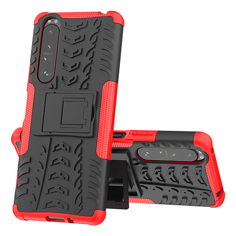 Coque Contour Silicone et Plastique Housse Etui Mat avec Support JX1 pour Sony Xperia 1 III Rouge