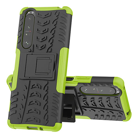 Coque Contour Silicone et Plastique Housse Etui Mat avec Support JX1 pour Sony Xperia 1 III Vert