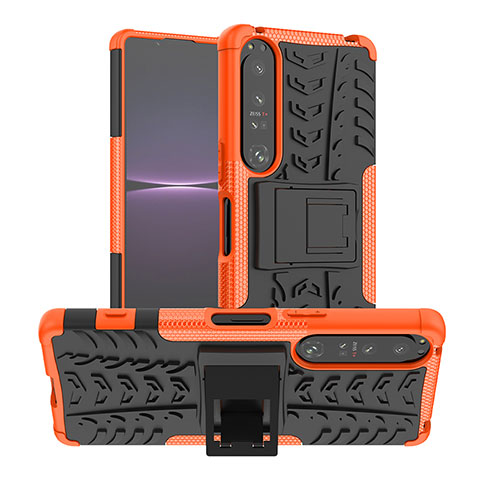 Coque Contour Silicone et Plastique Housse Etui Mat avec Support JX1 pour Sony Xperia 1 IV Orange