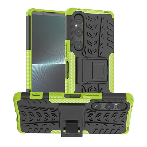 Coque Contour Silicone et Plastique Housse Etui Mat avec Support JX1 pour Sony Xperia 1 V Vert