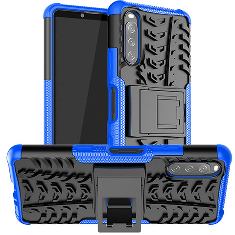 Coque Contour Silicone et Plastique Housse Etui Mat avec Support JX1 pour Sony Xperia 10 III Lite Bleu