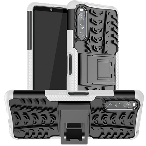 Coque Contour Silicone et Plastique Housse Etui Mat avec Support JX1 pour Sony Xperia 10 III SO-52B Argent