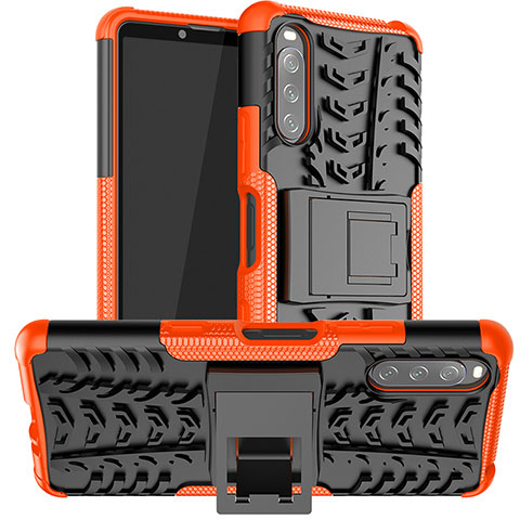 Coque Contour Silicone et Plastique Housse Etui Mat avec Support JX1 pour Sony Xperia 10 III SOG04 Orange