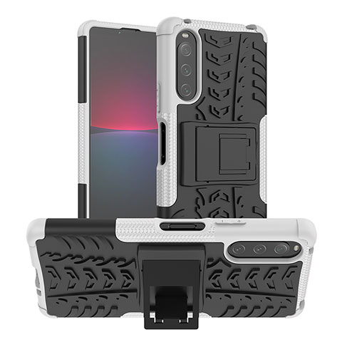 Coque Contour Silicone et Plastique Housse Etui Mat avec Support JX1 pour Sony Xperia 10 IV SO-52C Argent