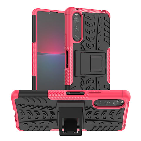 Coque Contour Silicone et Plastique Housse Etui Mat avec Support JX1 pour Sony Xperia 10 IV SO-52C Rose Rouge