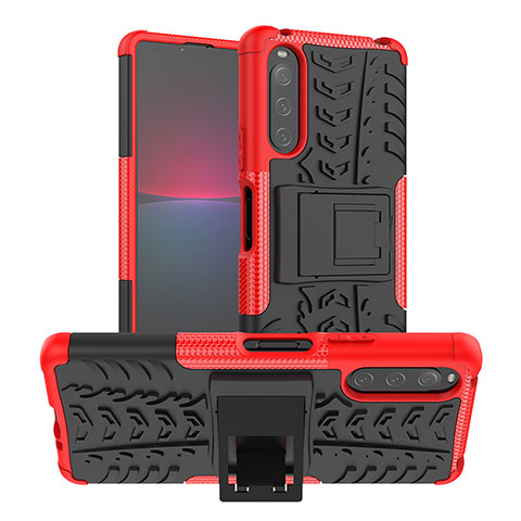 Coque Contour Silicone et Plastique Housse Etui Mat avec Support JX1 pour Sony Xperia 10 IV SOG07 Rouge