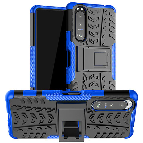 Coque Contour Silicone et Plastique Housse Etui Mat avec Support JX1 pour Sony Xperia 5 III Bleu